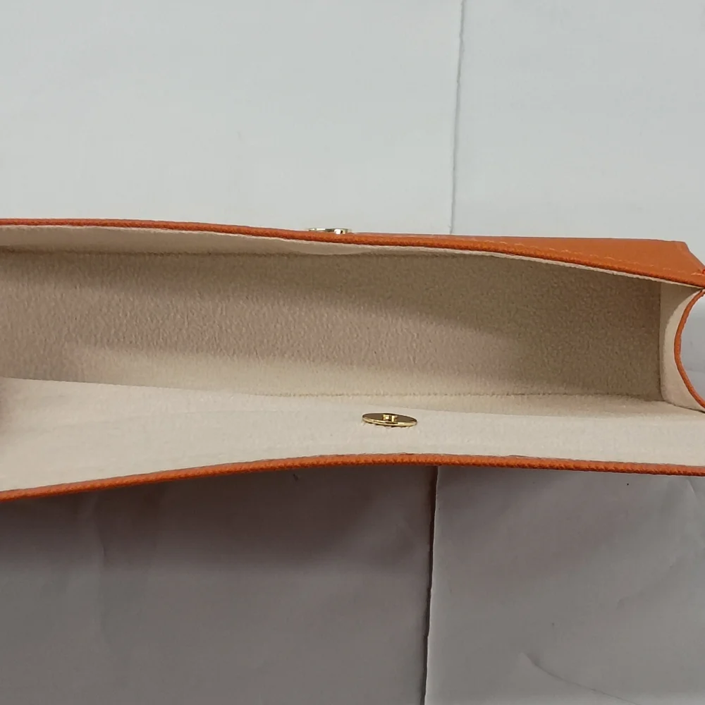Tory Burch Gold Logo Eyeglass Leather Case- Orange